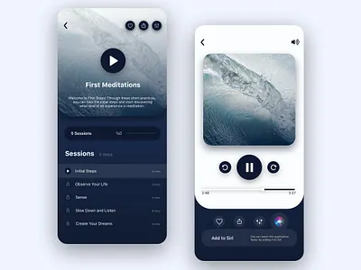 Meditation Listening app application card dark dark ui meditate meditation meditation app music app play player siri yoga
