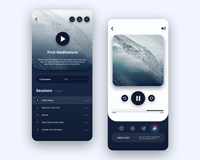 Meditation Listening app application card dark dark ui meditate meditation meditation app music app play player siri yoga