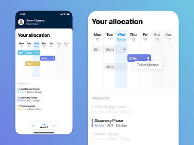 Allocation App allocation app avatar booking comment highlight ios mobile profile projects timeline tooltip