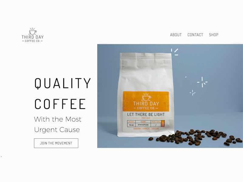 Third Day Coffee Homepage - Drawn SVG's animation animation 2d button ui clean coffee draw gif animation landing page design minimal overlay scroll animation scrolling svg svg animation