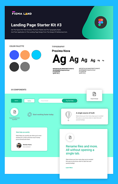 Landing page starter kit #3 color palette design resources design system figma freebies landing page typography ui components ui kit