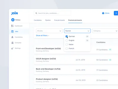 Job Ad Dashboard – Hiring Platform board clean dashboard dropdown hiring interaction interface job minimal modern process ui user interface ux webapp website