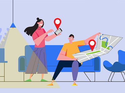 Mobile maps app design app illustration character design couple digital art digital illustration flat flat design illustraion maps mobile app mobile app design mobile design people ui vector vector art vector design