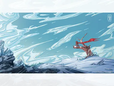Follow the wind illustration innn paint snow winter