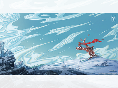 Follow the wind illustration innn paint snow winter