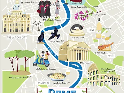 Illustrated map of Rome architecture cartography hand drawn illustrated map italy mapping maps rome tourist map visitor map