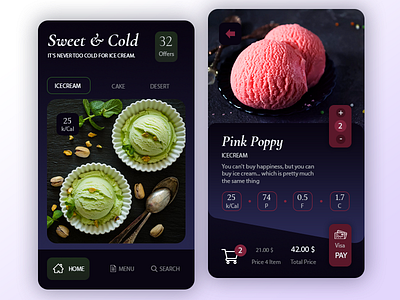 Icecream app design photoshop ui