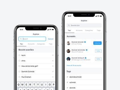 🔍Search Results Exploration account active search app application clean explore follow interface mobile profile recent search search search results tab tab navigation tags ui user user interface ux