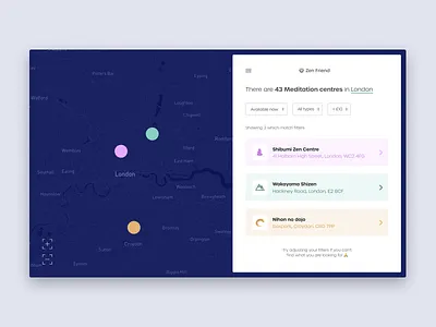 Daily UI #29 | Map | Zen Friend daily ui daily ui 0029 daily ui challenge dark ui design design app figma interface map mapbox mapping maps minimal product product design ui uidesign uipractice uiux ux ui