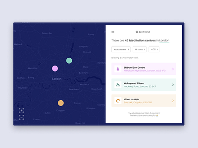 Daily UI #29 | Map | Zen Friend daily ui daily ui 0029 daily ui challenge dark ui design design app figma interface map mapbox mapping maps minimal product product design ui uidesign uipractice uiux ux ui