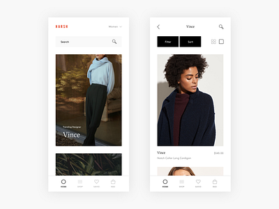 Harsh Shopping App Exploration - E-commerce app app design clean commerce design e commerce ecommerce fashion luxury luxury fashion minimal minimalism shop shopping shopping app ui uiux ux