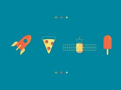 GWK illustration pizza popsicle rocket satelite space stars