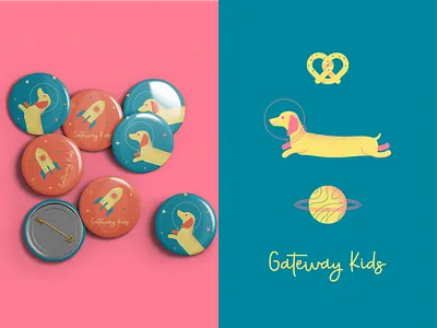 GWK brand dachshund dog illustration planet pretzel rocket space