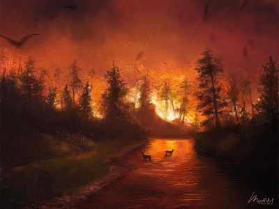 Wildfire animals art artwork australia book cover design digital art drawing fire illustration landscape nature painting photoshop wildlife