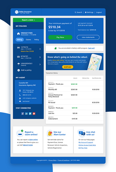 Customer Portal – Billing Page customer portal design front end insurance ui user interface user interface design ux web web development website