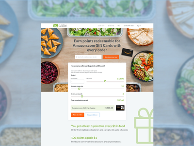 ezRewards landing page calculator catering delivery food landing product design rewards toggle ui ux