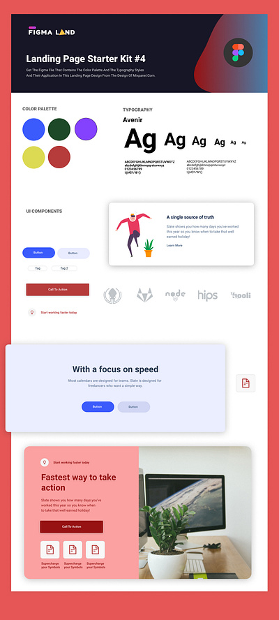 Landing page starter kit #4 color palette design system figma freebies landing page typography ui components ui kit