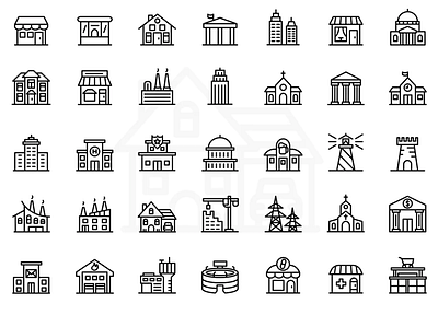 Buildings Icons adobe illustrator app buildings design flat iconpack icons illustration illustrator vector