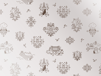 Pet Boutique Wallpaper - Light Variation birds branding cat design detroit dog fire hydrant fish illustration mouse pattern plants repeating pattern surface pattern vector wallpaper wallpaper design