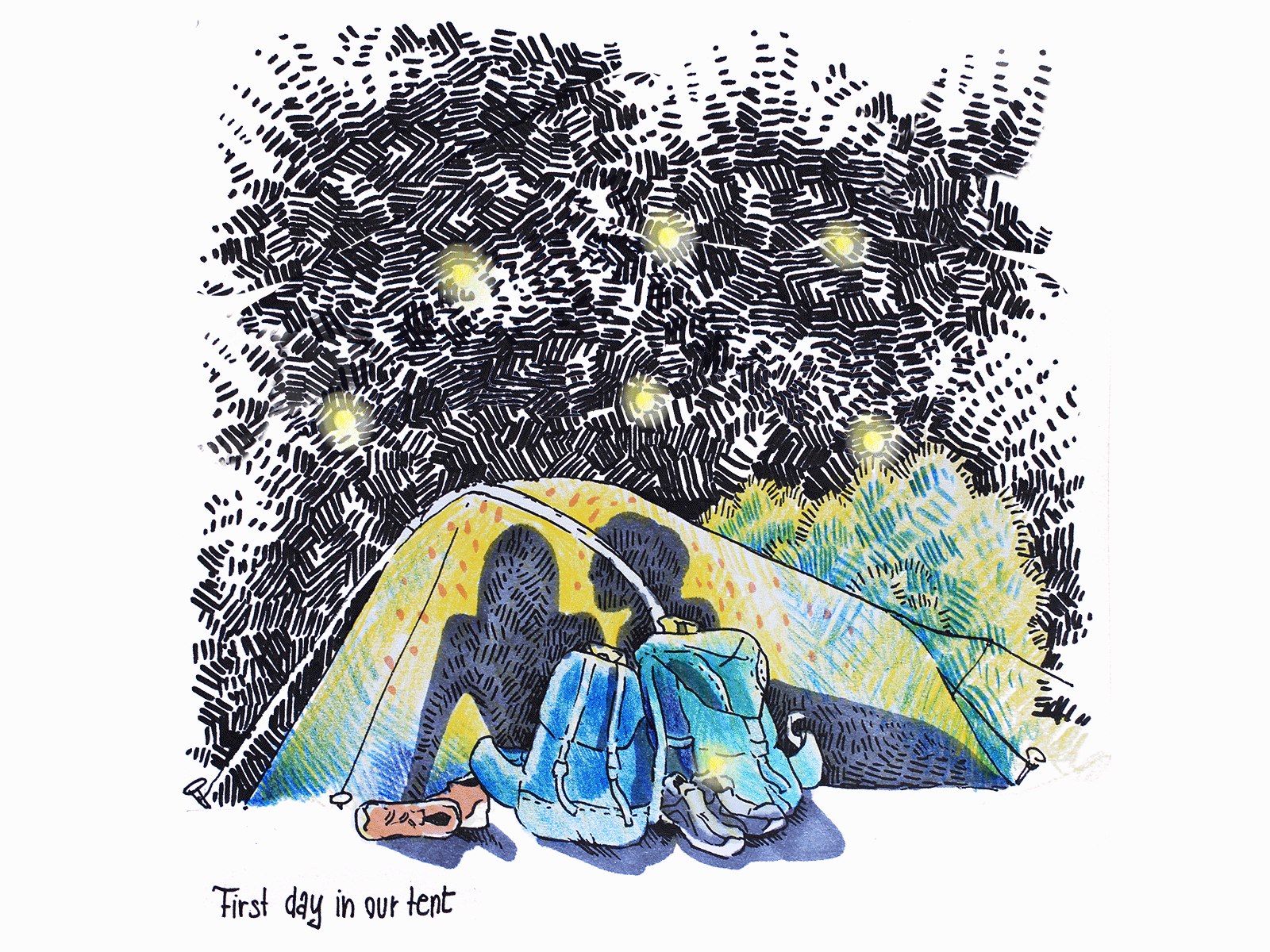 Animated sketches - Camino de Santiago animation 2d camino camping design editorial illustration gif illustration pencil art sketch sketchbook starry night tent travel