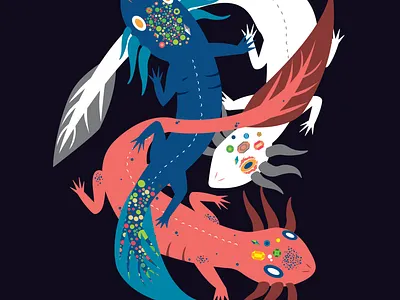 Axolotes Pantone 2019 and 2020 2d 2d art adobe ilustrator art axolotl blue character design illustration pantone vector