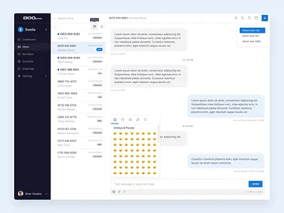 800.com Inbox 800.com control panel dashboard inbox messaging sms ui design
