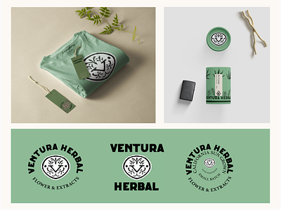 Ventura Herbal: Logo, Packaging and Merch Design apparel design brandidentity branding cannabis branding cannabis design cannabis logo cannabis packaging illustration label design mockups package design vintage design