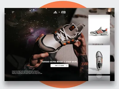 Adidas x Star Wars - Landing Page Design adidas design landing page orange shoes star wars ui ultra boost ux web