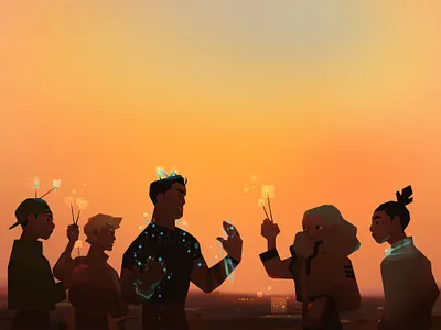 Happy Holidays & New Year from BugHerd bugherd celebrate character clip studio paint illustration new years pollution startup sunset