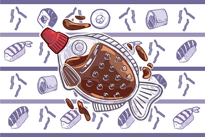 Soy Sauce! anime bottle colorful cute dribbble ghibli illustration illustrator japanese sketches soy sauce sushi vector