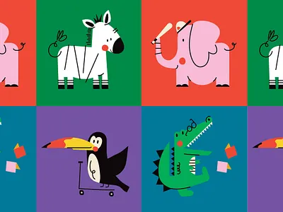 Animals animal animals character characters color crocodile design elephant graphic illustration minimal tucan zoo