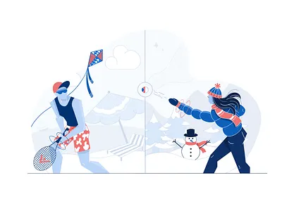 Create Seasons Illustration albania beach boy character design creative design flat design girl hotel illustration platform procreateapp seasons snow snowman summer tennis tirana vector winter