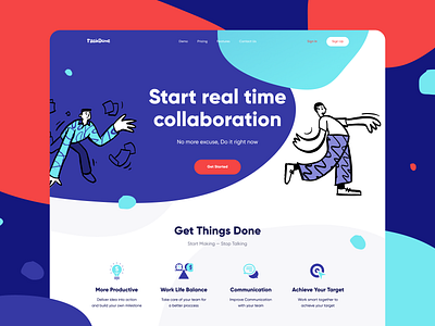 Taskdone - Landing Page Design abstract achieve blue branding collaboration communication done landingpage management orange presentation productive purple target task webdesign