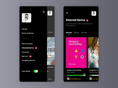 Dark Mode - Buy & Share Mobile Application app bookstore clean concept concept design dark mode dark ui dribbble ecommerce mobile app ui uidesign uiux ux uxdesign