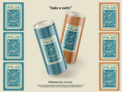 Polar Seltzer can label bear bottle label branding can drink illustration label label design line art mountains packaging design pop can simple sparkling water vector vintage weekly warm up woods