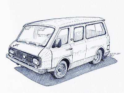 RAF "Latvia" minibus book illustration concept art crosshatching drawing editorial engraving etching gravure hatching ink ink drawing linework magazine illustration minibus packaging illustration sketch sketching