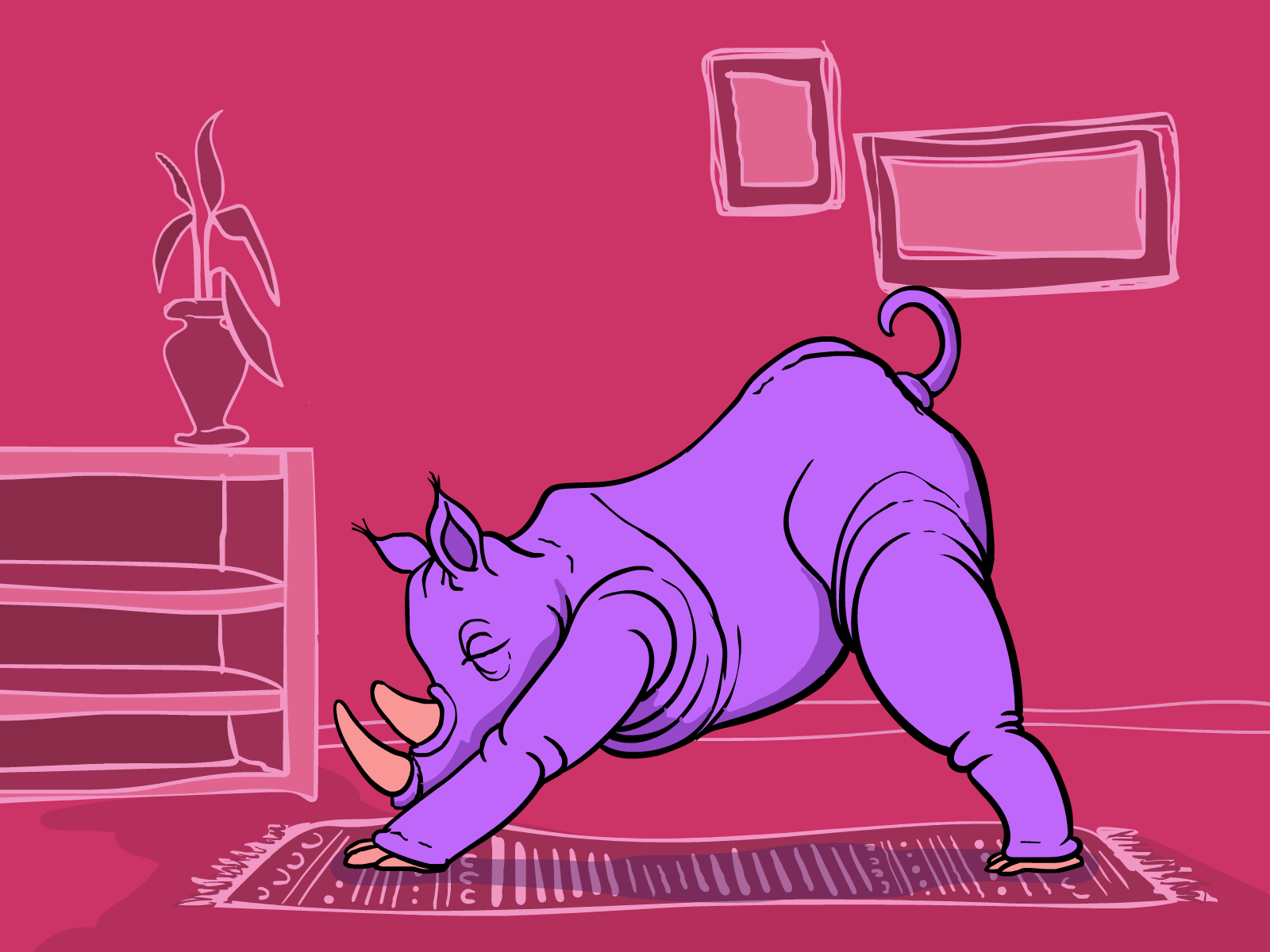 Rhino doing Yoga 2 animal animation animal illustration animal yoga animated animal character illustration funny animal funny yoga rhino rhino yoga yoga animation yoga mat yoga pose yoga poses