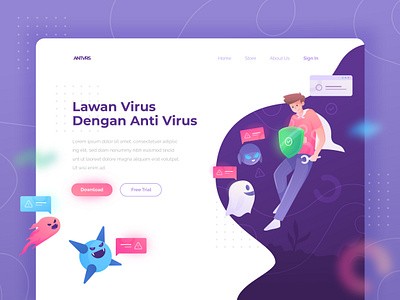 Anti Virus Illustration Landing page design flat illustration illustration art illustrator ui ux vector web website