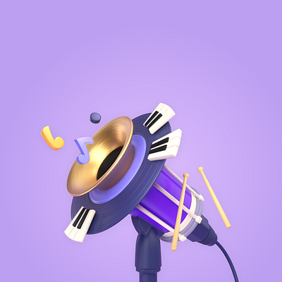 Play time. Music 3dillustration blue cinema4d design gold illustration microphone music notes piano purple tube