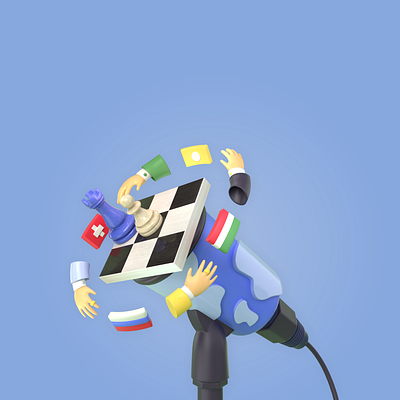 World union. Politics 3dillustration blue chess chessboard cinema cinema4d design illustration microphone politician world