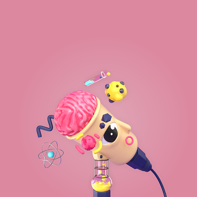 Learning time. Pop-science 3dillustration cinema cinema4d design illustration microphone pink pop popsci science