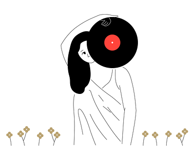 Record black and white illustration line record woman