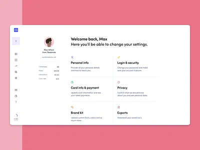 Account overview account branding dashboard design figma illustration minimal product profile settings sleeknote ui ux web