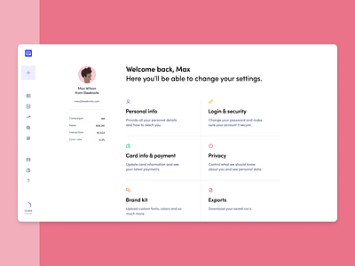 Account overview account branding dashboard design figma illustration minimal product profile settings sleeknote ui ux web