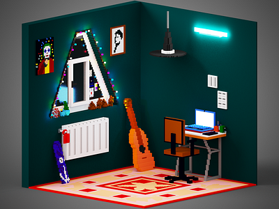 My Room 3d digitalart digitalillustration illsutration isometric magicavoxel room voxel voxelart