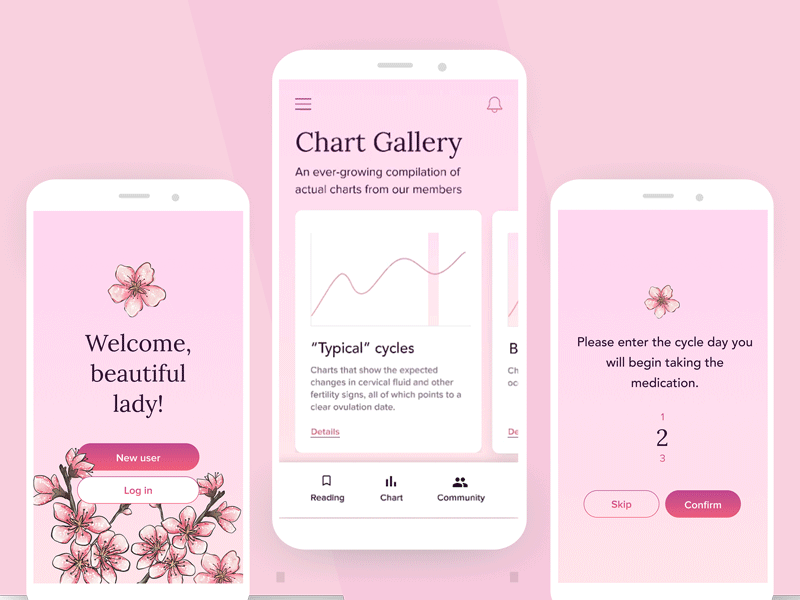 Period Tracker App animation app application application design clean design flat gif healthcare medecine pink ui ux