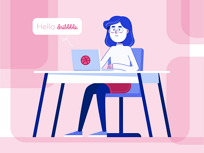 Hello Dribbble computer debut first shot hello dribbble illustration self portrait