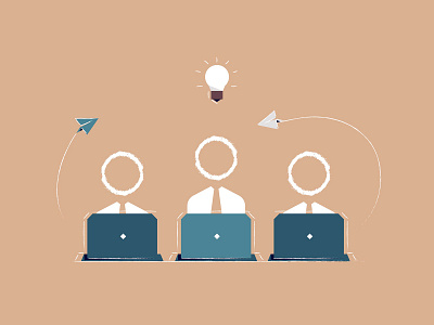 Working character design circle flat idea illustration lamp laptop motiongraphic paper planet team vector work