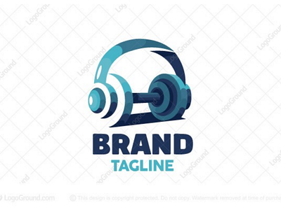 Heavy Music Logo for sale barbell branding dumbbell earphone exercise gym headphone heavy listening logo logos music podcast songs strong workout