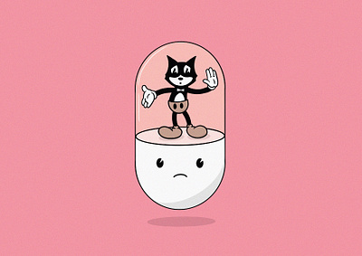 Trapped cartoon cartoon character cat character illustration mog pill pills retro vintage